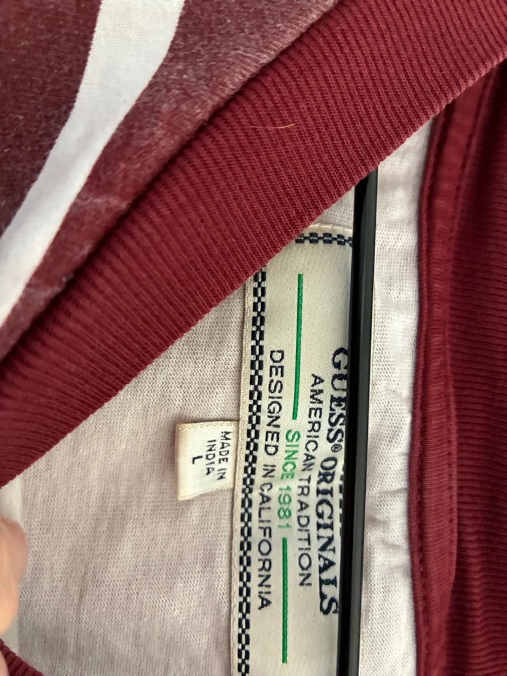 GUESS Burgundy and White Striped Logo Tee - Picture 2 of 3